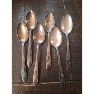 Lot of 6 Oneida Community Tudor Plate Queen Bess Spoon Spoons Serving Floral